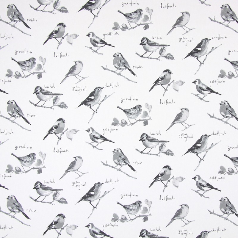 Garden Birds Graphite Fabric by Prestigious Textiles