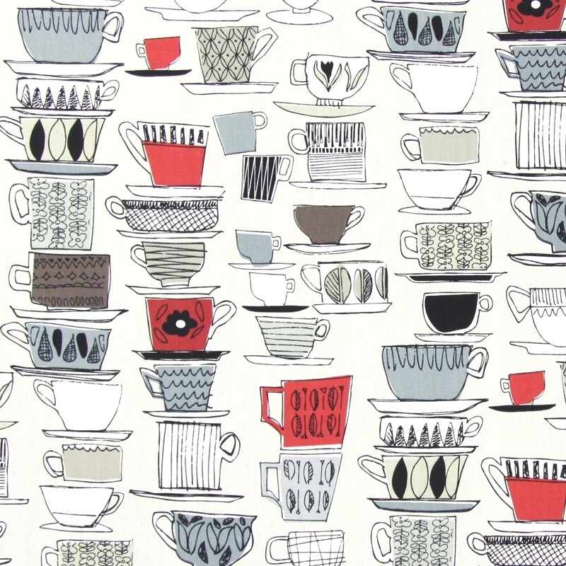 Cups & Saucers Pomegranate Fabric by Prestigious Textiles