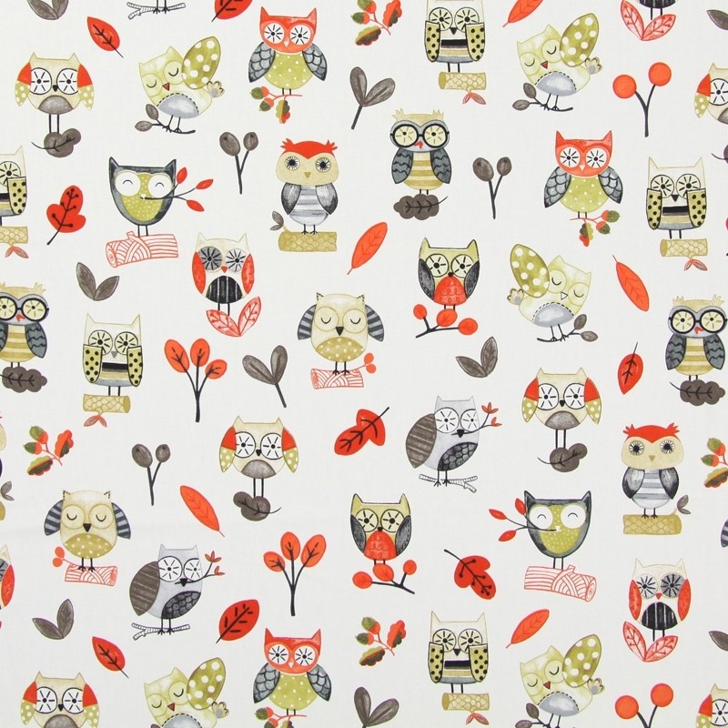 Ollie Owl Red Fabric by Prestigious Textiles