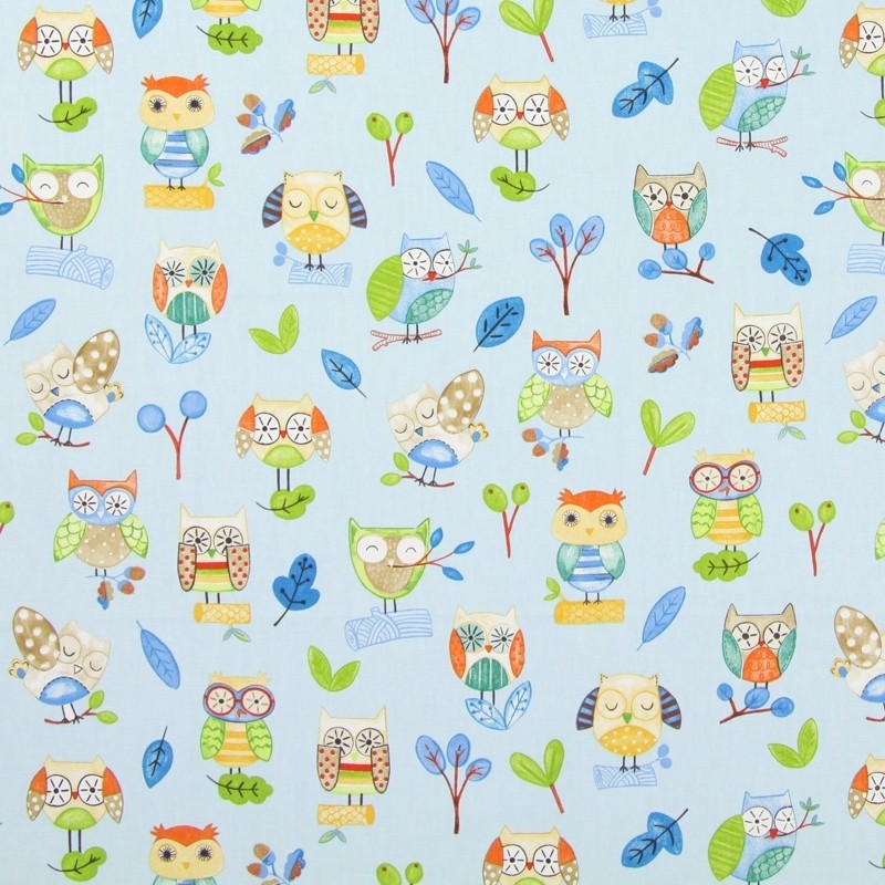 Ollie Owl Watercolour Fabric by Prestigious Textiles