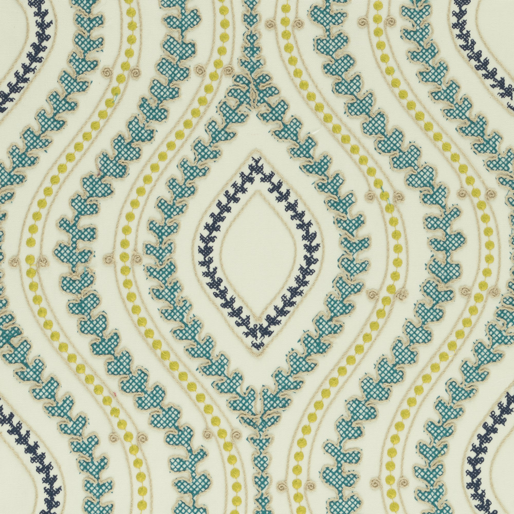 Villefranche Aqua / Citron Fabric by Clarke & Clarke