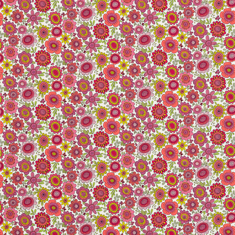 Bloomin Lovely Sherbet / Raspberry / Chalk Fabric by Scion