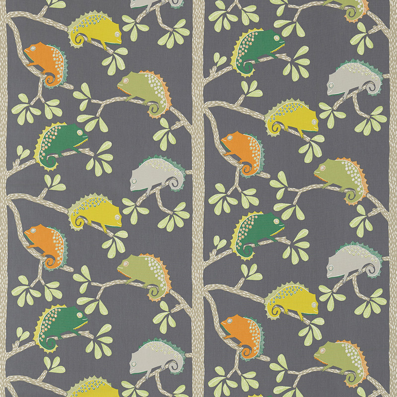 Calmer Chameleon Moss / Citrus / Charcoal Fabric by Scion
