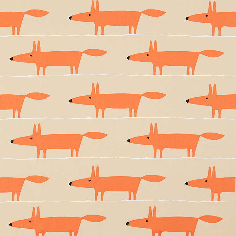 Mr Fox Tangerine / Linen Fabric by Scion