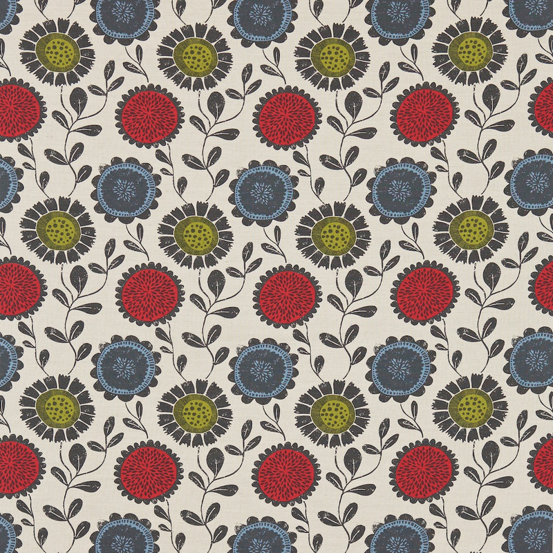 Anneke Poppy / Kiwi / Charcoal Fabric by Scion