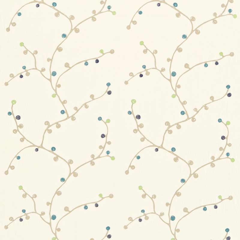 Baca Chalk Navy Leaf Aqua And Linen Fabric by Scion