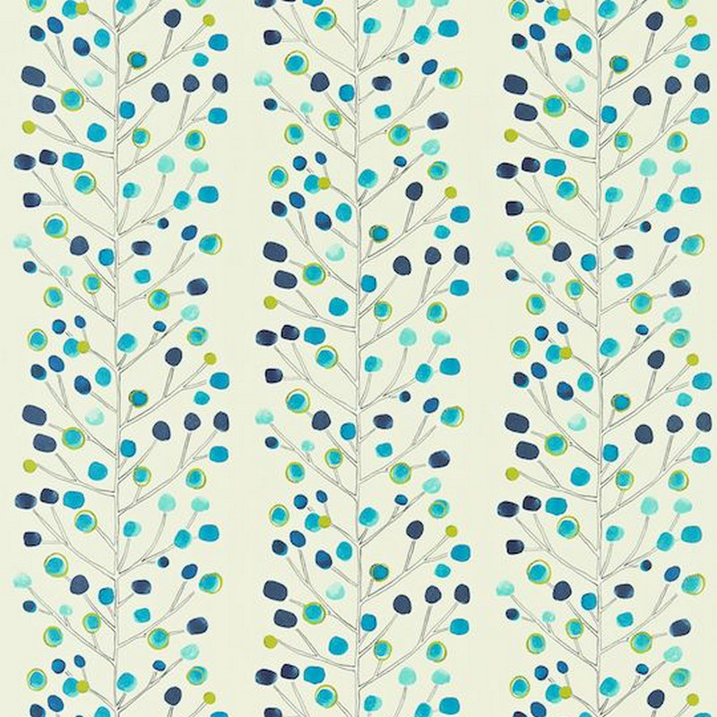 Berry Tree Peacock Powder Blue Lime And Neutral Fabric by Scion