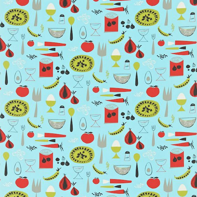 Carrots & Peas Powder Blue Lime And Pimento Fabric by Scion