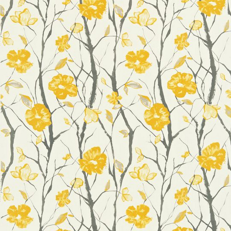 Celandine Chalk Charcoal And Sunflower Fabric by Scion