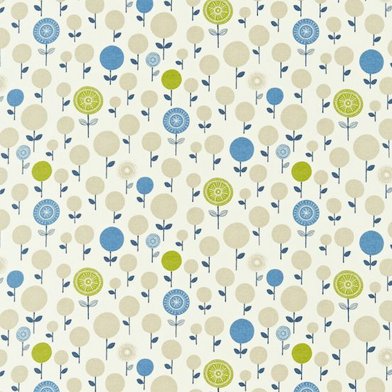 Lollipop Flower Chalk Denim And Lime Fabric by Scion
