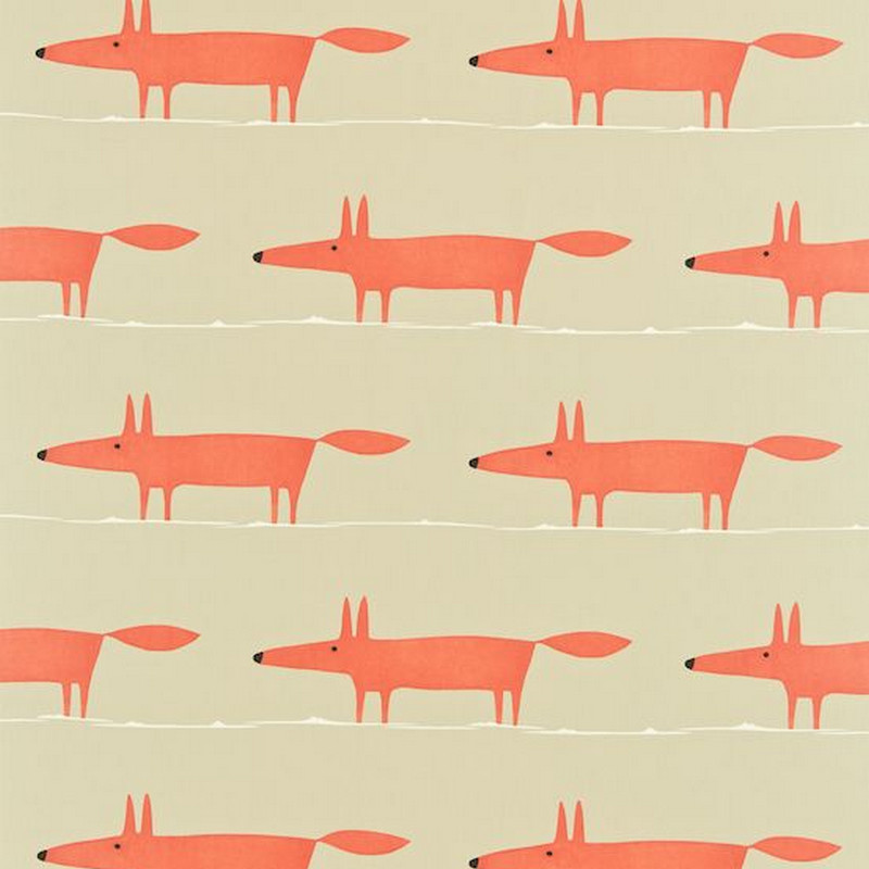 Mr Fox Neutral And Paprika Fabric by Scion