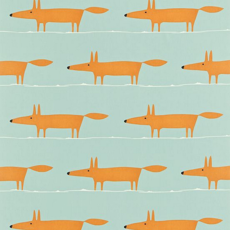 Mr Fox Sky Tangerine And Chalk Fabric by Scion