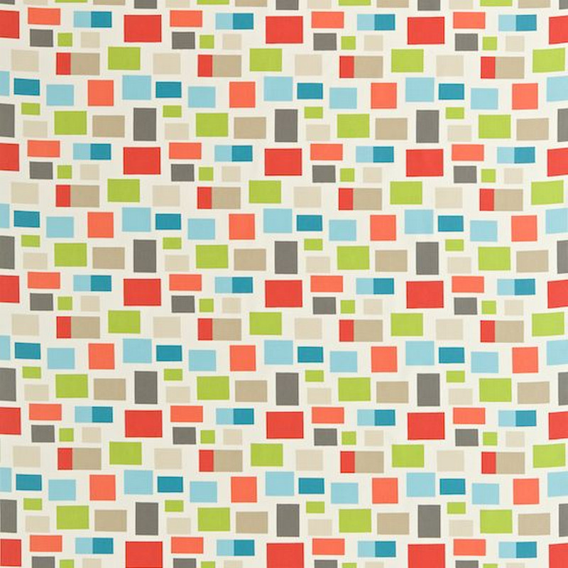 Blocks Chalk Neutral Lime Powder Blue And Coral Fabric by Scion