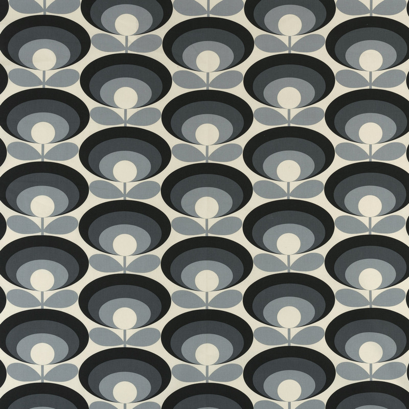 Seventies Flower Oval Cool Grey Fabric by Orla Kiely