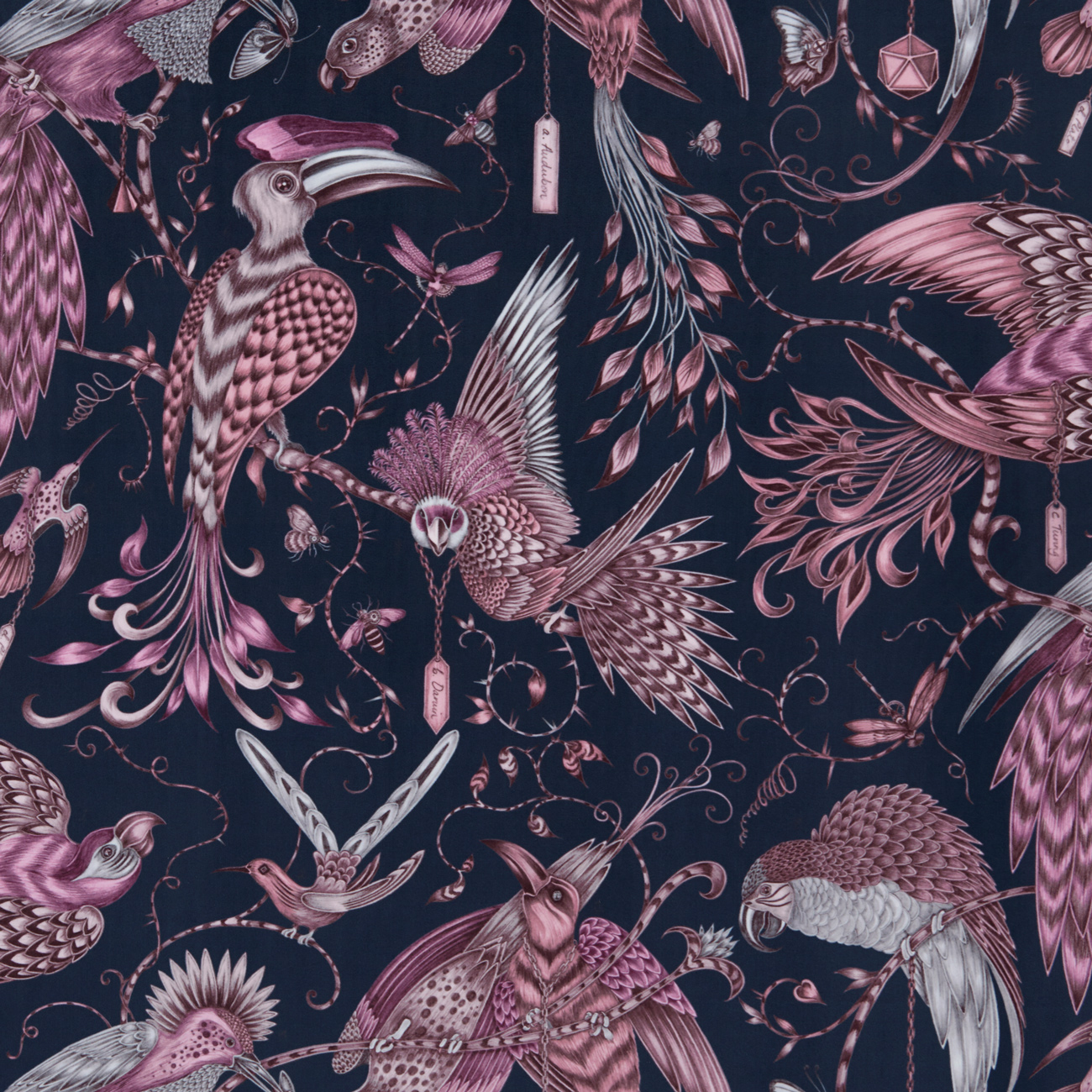 Audubon Pink Velvet Fabric by Clarke & Clarke