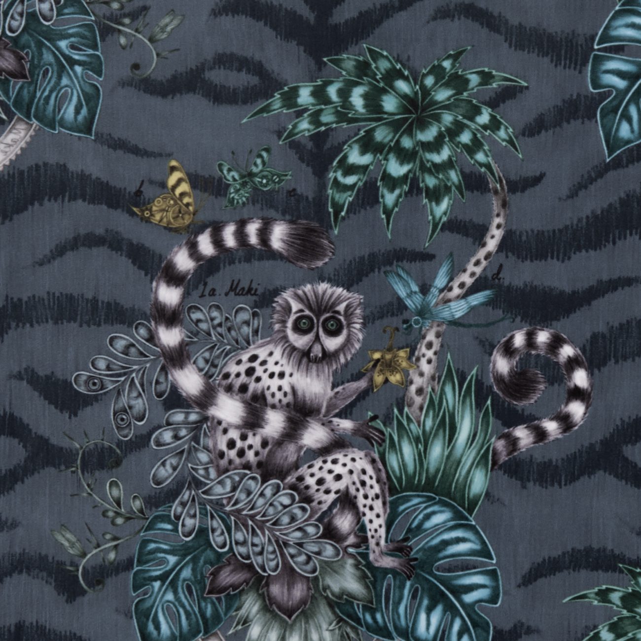 Lemur Navy Velvet Fabric by Clarke & Clarke