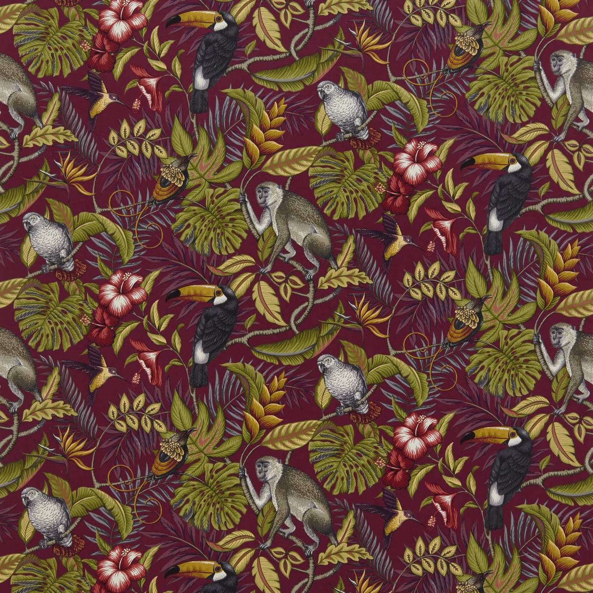 Rain Forest Cranberry Fabric by iLiv