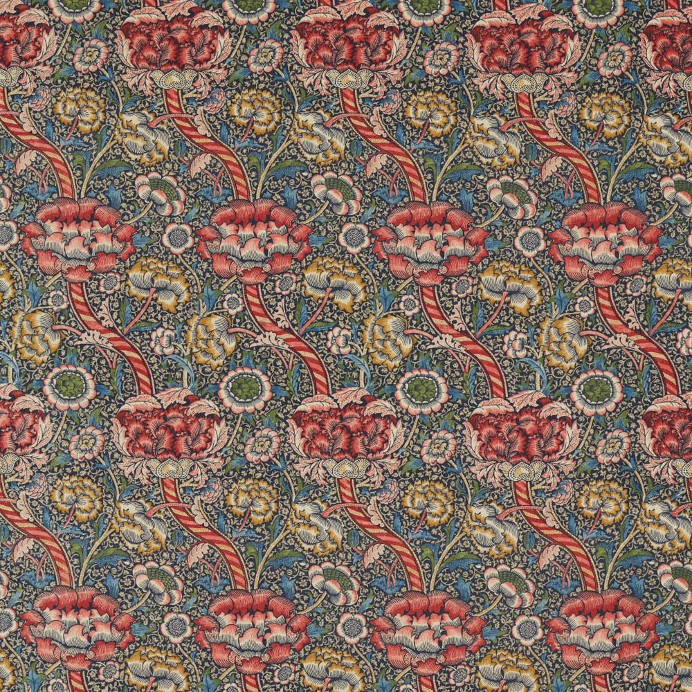 Wandle Indigo/Carmine Fabric by William Morris & Co.
