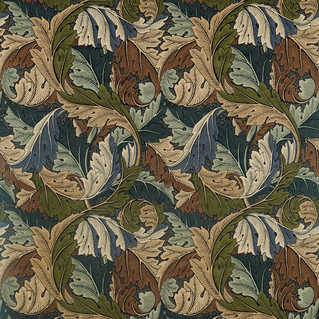Acanthus Slate Blue/Thyme Fabric by William Morris & Co.