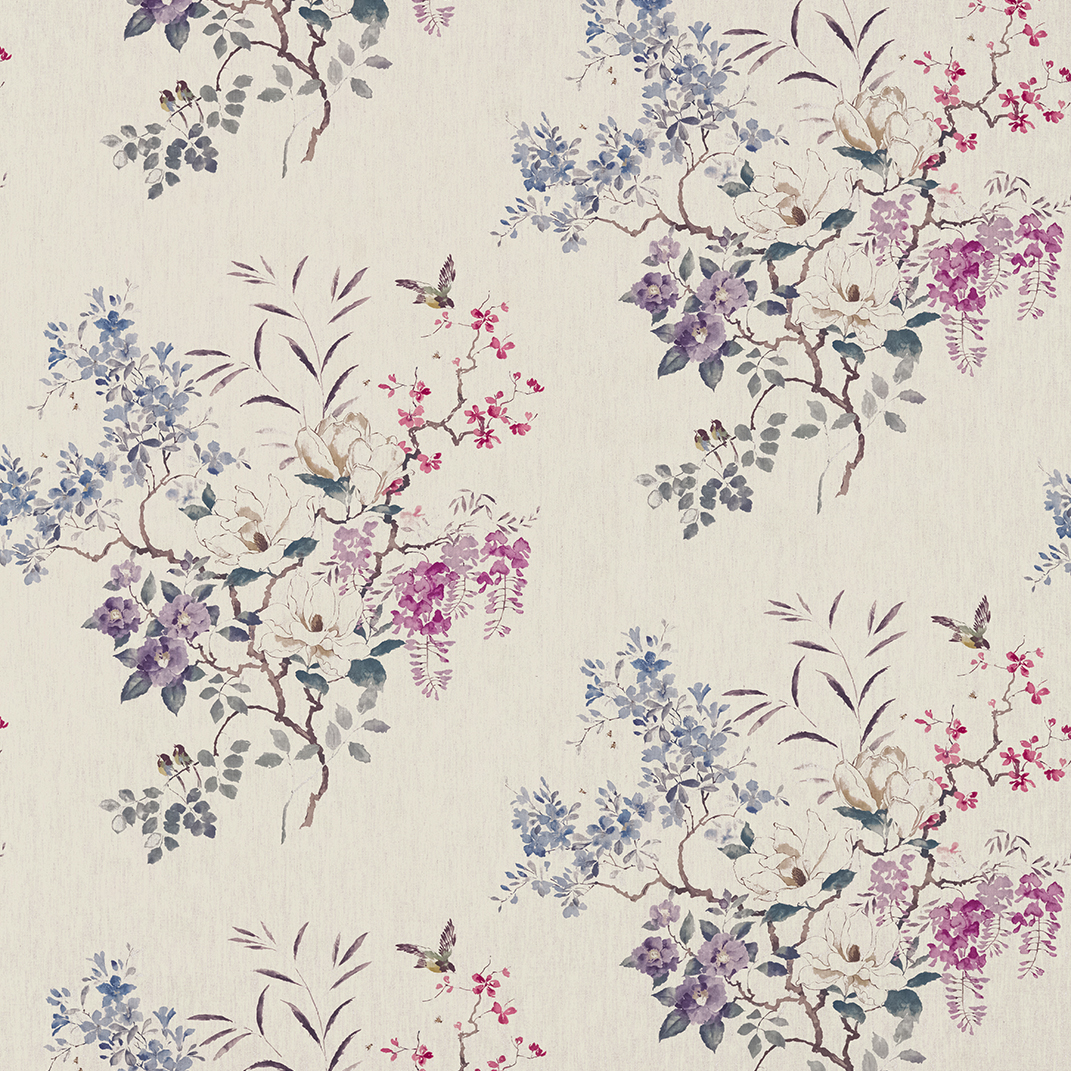Magnolia & Blossom Amethyst/Silver Fabric by Sanderson