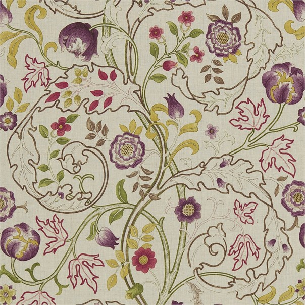 Mary Isobel Wine/Linen Fabric by William Morris & Co.