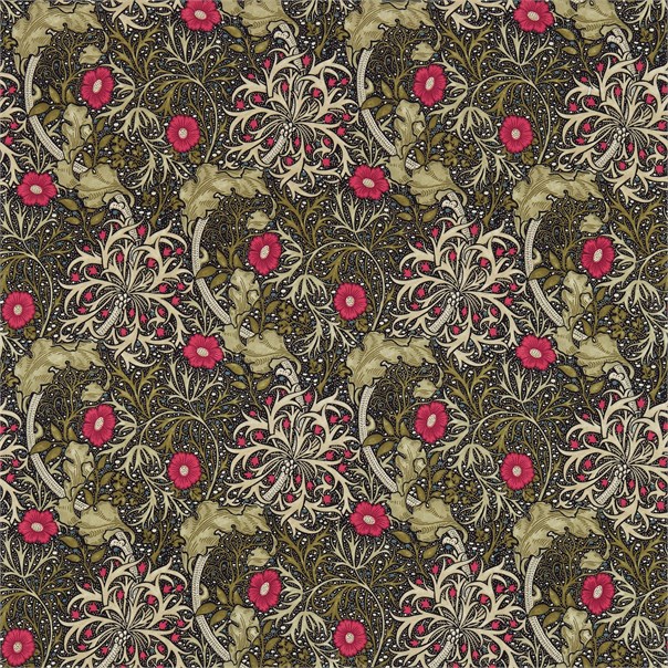 Morris Seaweed Ebony/Poppy Fabric by William Morris & Co.