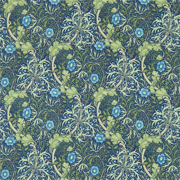Morris Seaweed Cobalt/Thyme Fabric by William Morris & Co.