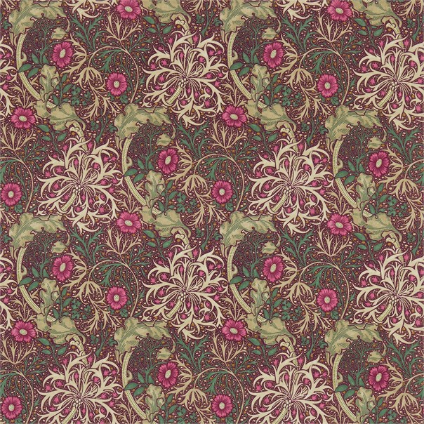 Morris Seaweed Aubergine/Bayleaf Fabric by William Morris & Co.