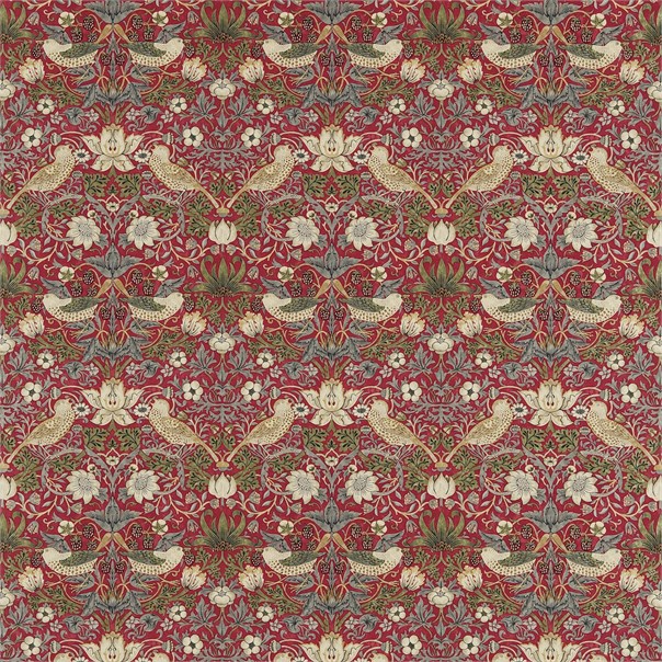 Strawberry Thief Crimson/Slate Fabric by William Morris & Co.