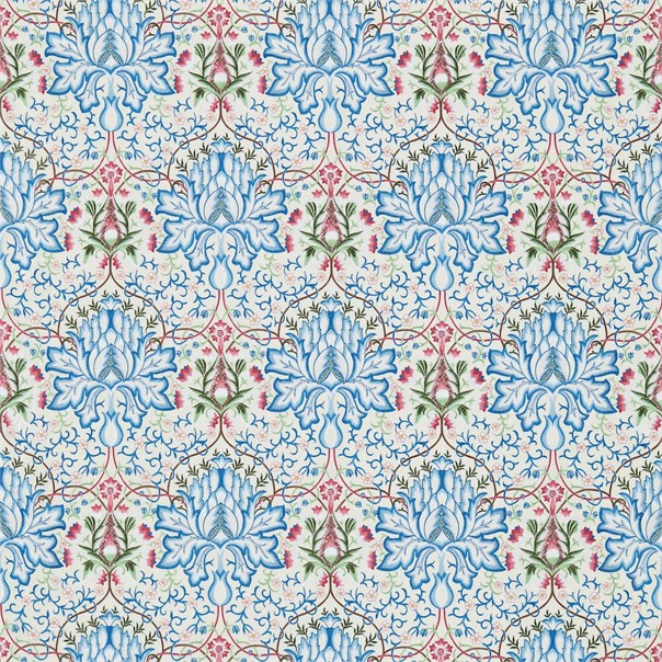 Artichoke Embroidery Peacock/Cream Fabric by William Morris & Co.