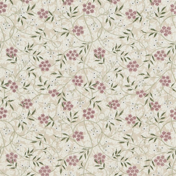 Jasmine Embroidery Blossom Pink/Sage Fabric by William Morris & Co.