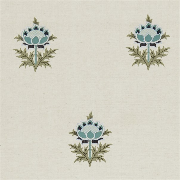 Tulip Embroidery Stone/Indigo Fabric by William Morris & Co.