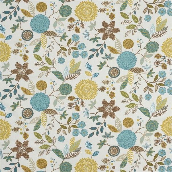 Alina Turquoise Coffee Ochre and Neutral Fabric by Harlequin