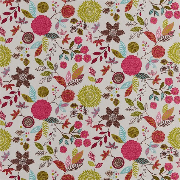Alina Fuchsia Lime Coffee and Neutrals Fabric by Harlequin