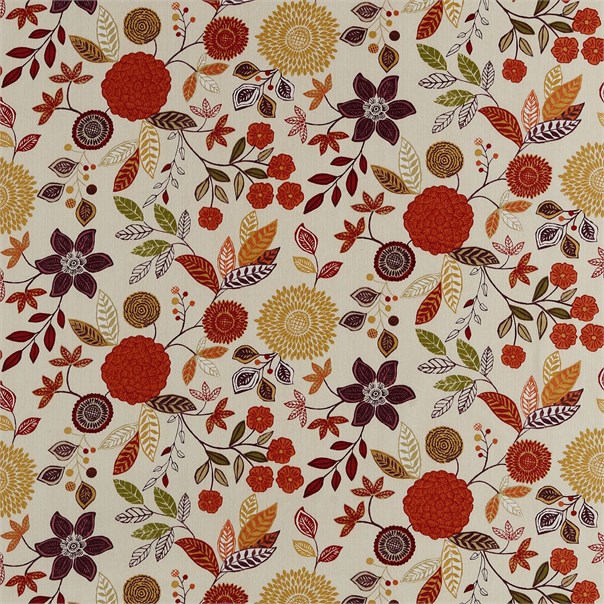 Alina Tangerine Aubergine Khaki and Neutrals Fabric by Harlequin