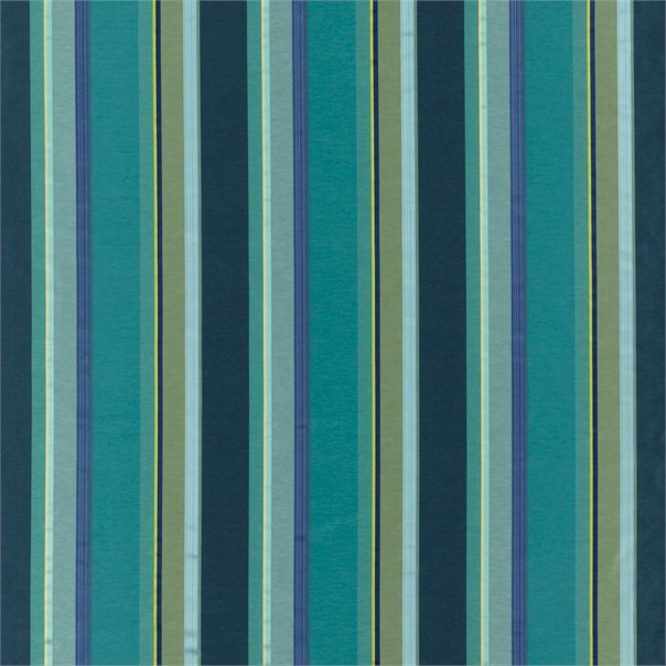 Bella Stripe Denim Turquoise Aqua Willow and Ochre Fabric by Harlequin
