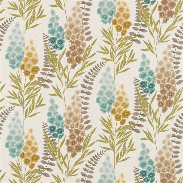 Delphinia Neutral Teal and Mustard Fabric by Harlequin