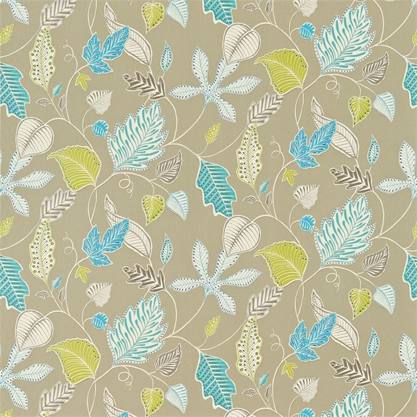 Flavia Oatmeal Linen Turquoise Fabric by Harlequin