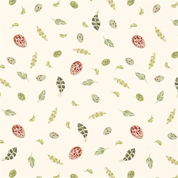 Egg & Feather Green/Rose Pink Fabric by Sanderson