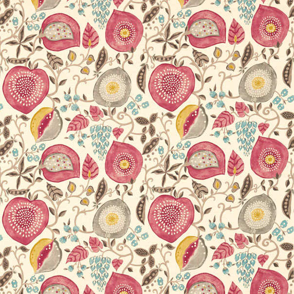 Peas & Pods Cherry/Linen Fabric by Sanderson