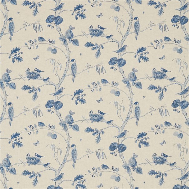 Woodland Chorus Indigo/Linen Fabric by Sanderson