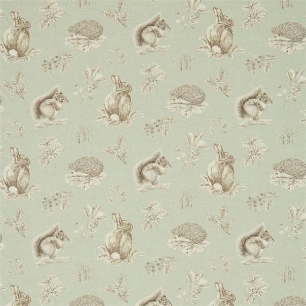 Squirrel & Hedgehog Seaspray/Charcoal Fabric by Sanderson