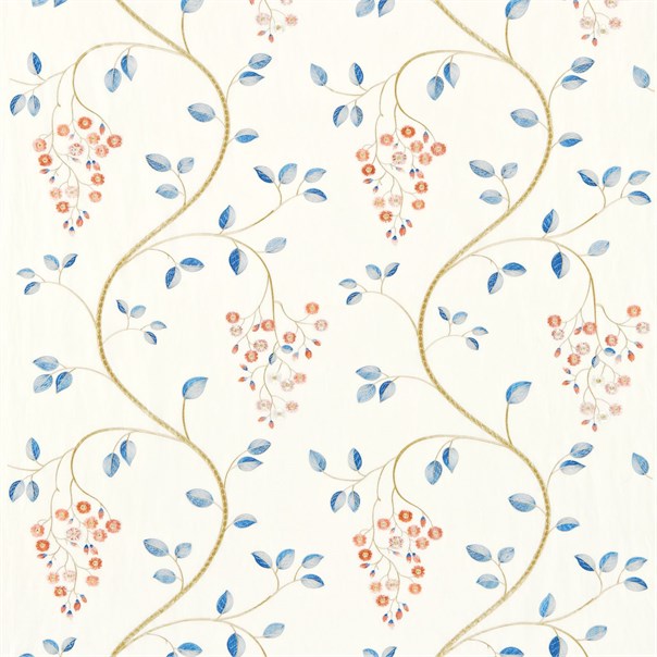 Asami Embroidery Wedgwood/Blush Fabric by Sanderson