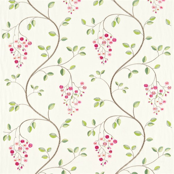 Asami Embroidery Fuchsia/Green Fabric by Sanderson