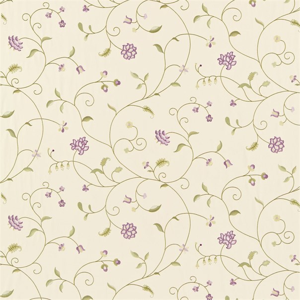 Ranee Embroidery Aubergine/Olive Fabric by Sanderson