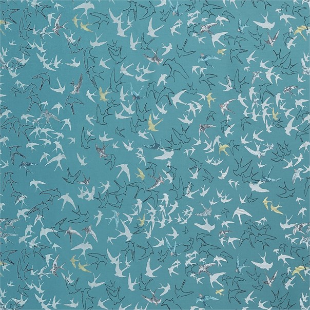Song Birds Peacock Fabric by Sanderson