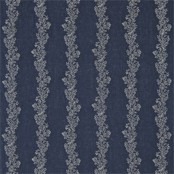 Sparkle Coral Embroidery Silver/Indigo Fabric by Sanderson