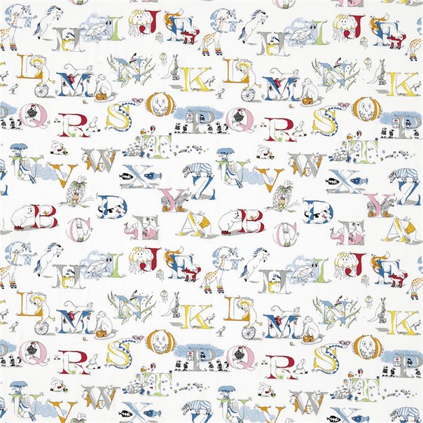 Alphabet Zoo Embroidery Rainbow Brights Fabric by Sanderson