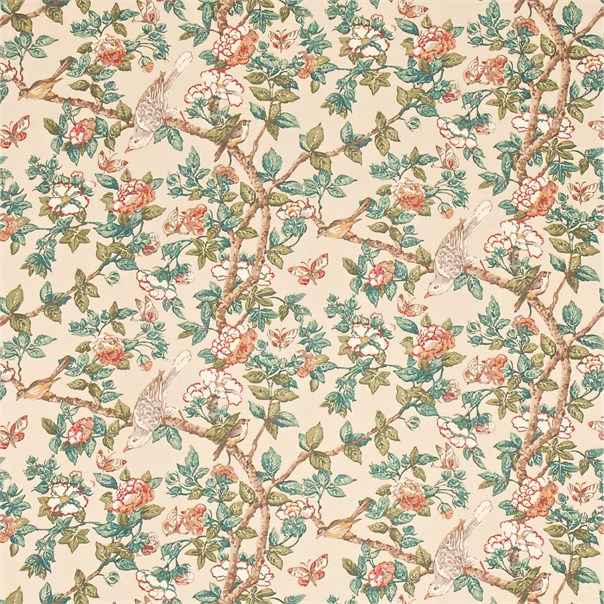 Caverley Coral/Teal Fabric by Sanderson
