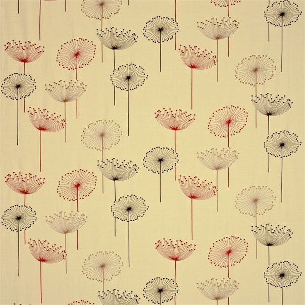 Dandelion Embroidery Linen/Red Fabric by Sanderson